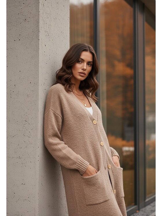 FIGL FIGL Kardigan M1237 Hnědá Regular Fit