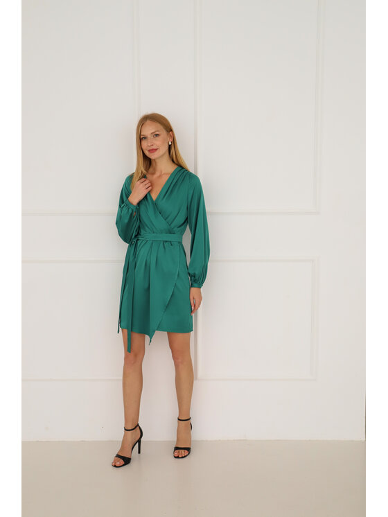 Entelier Entelier Sukienka elegancka kopertowa Zielony Comfortable Fit
