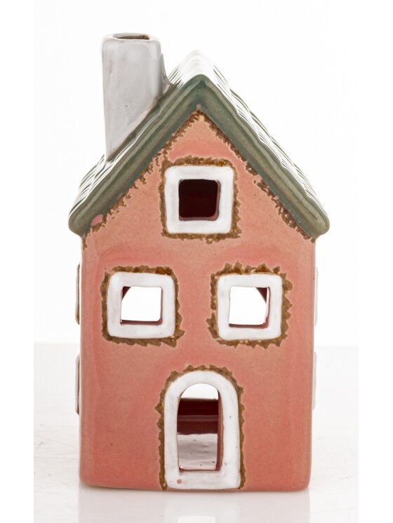 MIAhome MIAhome Lampion Ceramiczny domek GILLI-3 na tea-lighty Czerwony