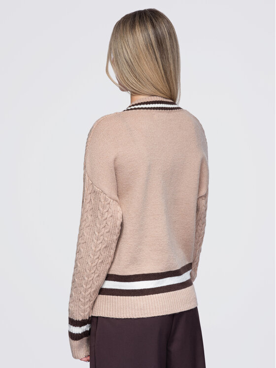 Ombre Ombre Sweter OW-SW-E0023 Brązowy jasny Regular Fit