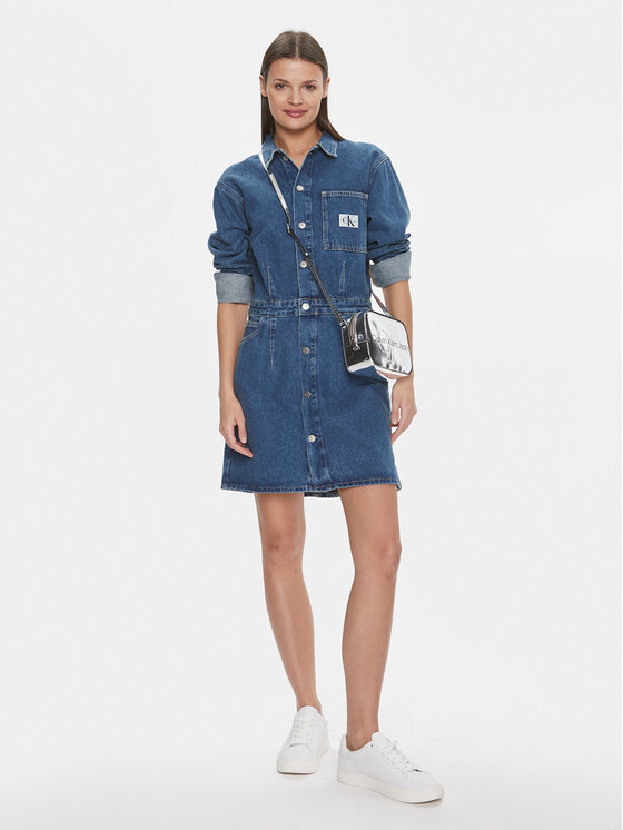 Calvin Klein Jeans Calvin Klein Jeans Дънкова рокля Darted Denim Shirt Dress J20J222461 Тъмносин Slim Fit