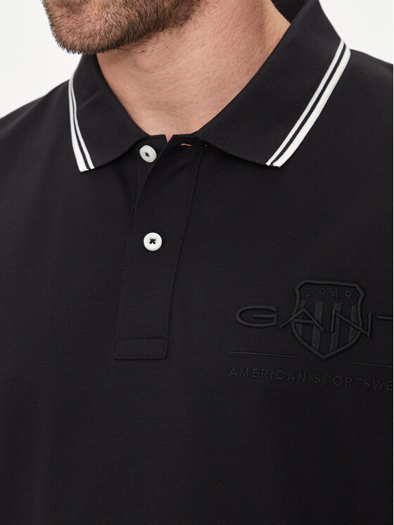 Gant Gant Тениска с яка и копчета Contrast 2013039 Черен Regular Fit