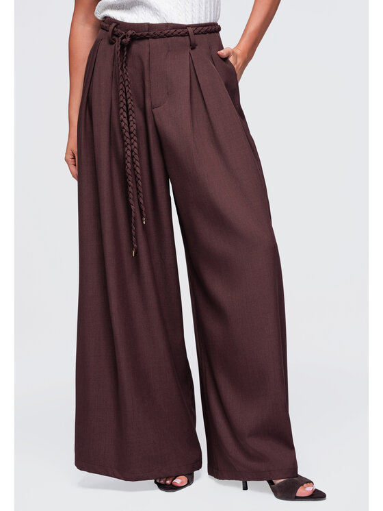 Ombre Ombre Spodnie materiałowe OW-PA-E0018 Brązowy Relaxed Fit