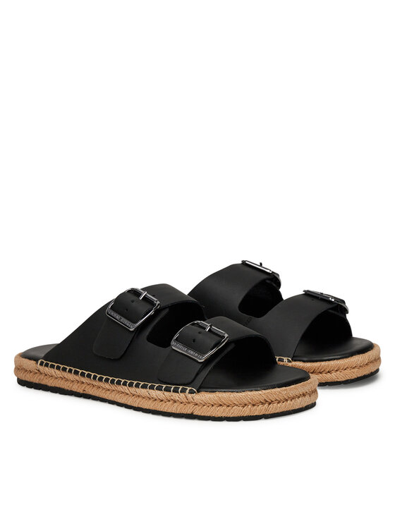 Tommy Hilfiger Tommy Hilfiger Espadryle Flex Jutte Hilfiger Lth Sandal FM0FM05646 Czarny
