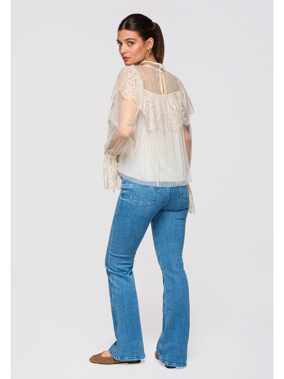 Ombre Ombre Bluzka OW-TS-E0009 Écru Loose Fit