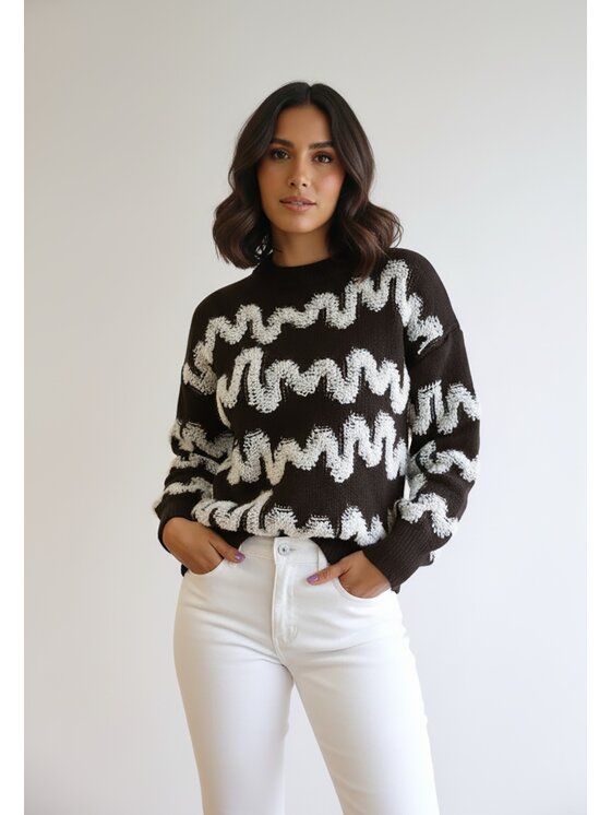 FIGL FIGL Sweter M1260 Brązowy Regular Fit