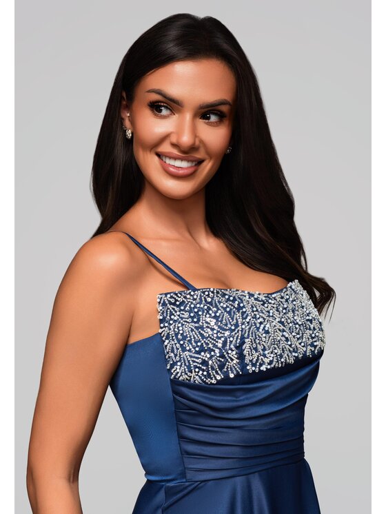 Ombre Ombre Sukienka wieczorowa LA-OM-DLR223 Granatowy Regular Fit