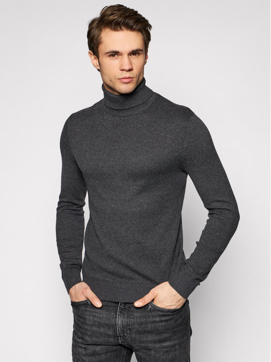 Jack&Jones Krekls ar augstu apkakli Emil Knit Roll 12157417 Pelēks Regular Fit