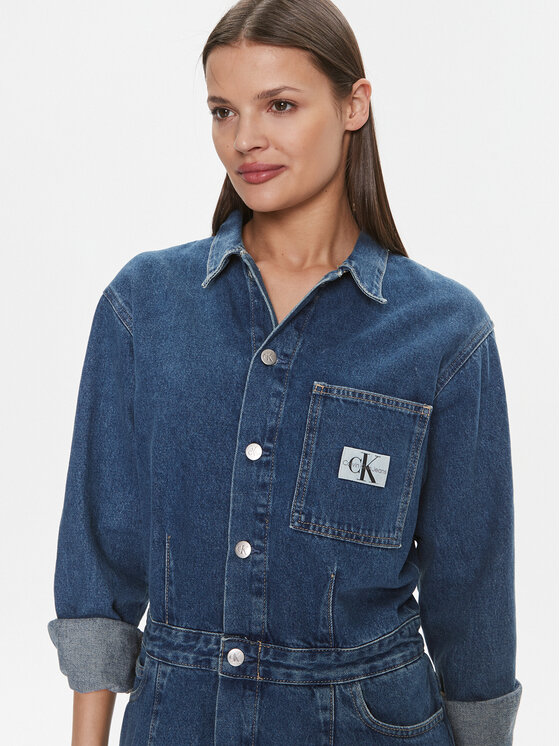 Calvin Klein Jeans Calvin Klein Jeans Sukienka jeansowa Darted Denim Shirt Dress J20J222461 Granatowy Slim Fit