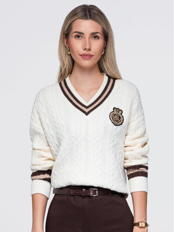 Ombre Ombre Sweter OW-SW-E0023 Beżowy Regular Fit