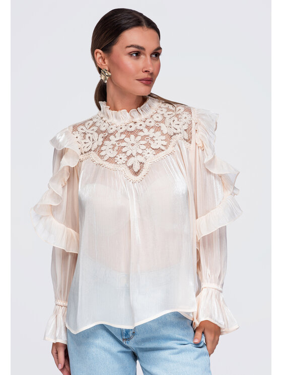Ombre Ombre Koszula OW-SH-E0072 Beżowy Relaxed Fit