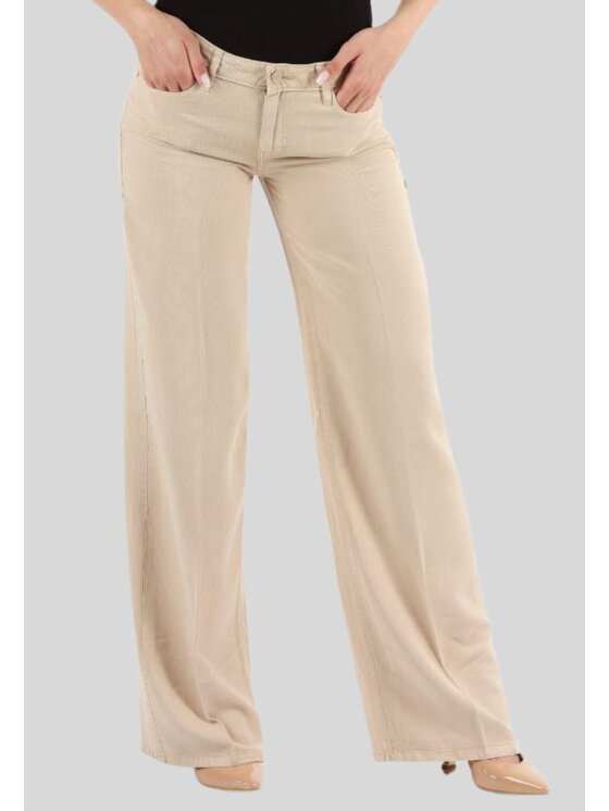 Guess Guess Spodnie damskie W4GA96WDP85 Beżowy Relaxed Fit