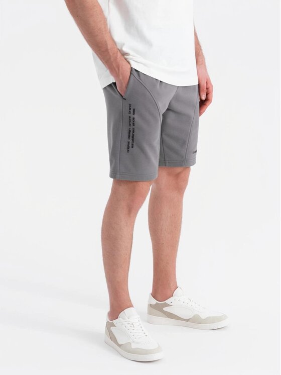 Ombre Ombre Šortky z materiálu OM-SRSK-0138 Šedá Slim Fit