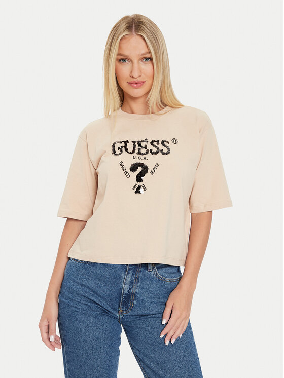 Guess Guess T-Shirt Aurelie V4YI06 I3Z14 Béžová Boxy Fit
