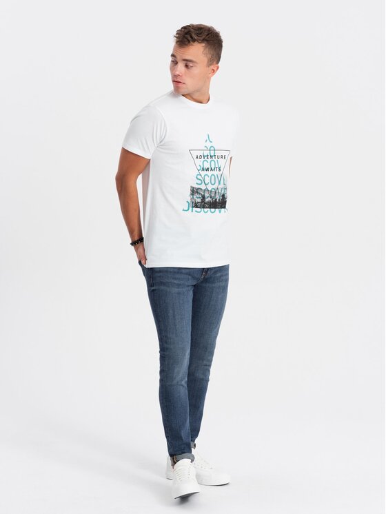 Ombre Ombre T-Shirt OM-TSPT-0165 Bílá Regular Fit