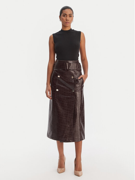 Morgan Morgan Spódnica z imitacji skóry 261-JADYNA Brązowy Slim Fit