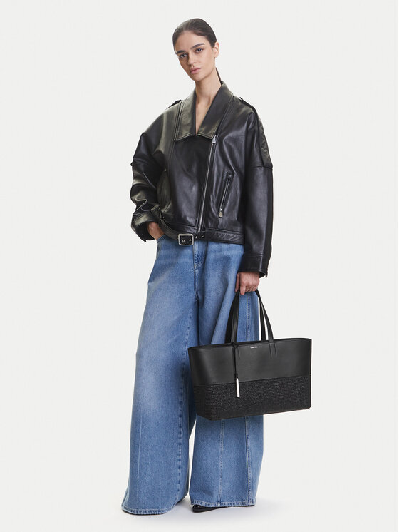 Calvin Klein Geantă Ck Mixmedia Shopper_Raffia K60K613167 Negru