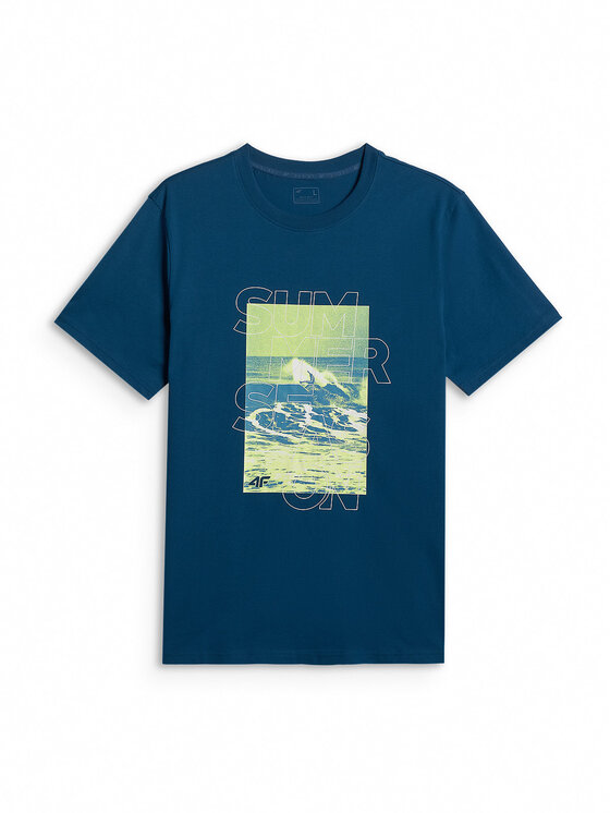 4F 4F T-Shirt BEACHWEAR Turkusowy Regular Fit