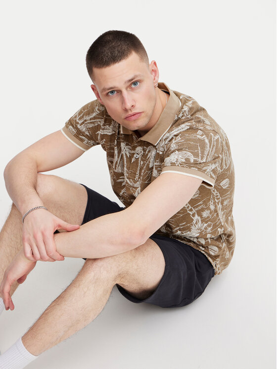 Blend Blend Тениска с яка и копчета 20716905 Бежов Regular Fit