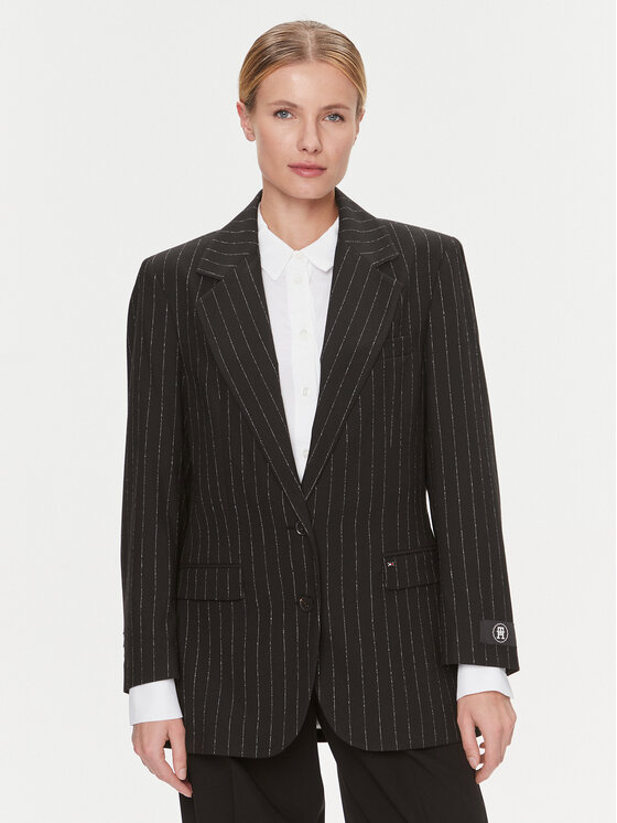 Tommy Hilfiger Bleizers Oversized Prep Pinstripe Blazer WW0WW40498 Melns Regular Fit