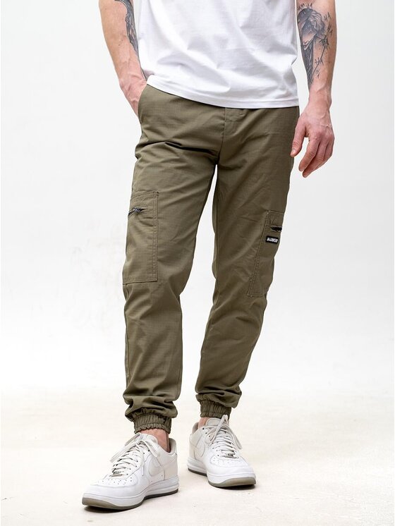Jigga Wear Jigga Wear Spodnie materiałowe Ripstop oliwkowe 6 kieszeni 128286 Zielony Regular Fit