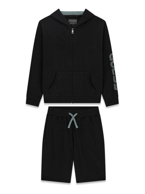 Guess Guess Melegítőfelső és sport rövidnadrág szett L6GG00 KA6R4 Fekete Regular Fit