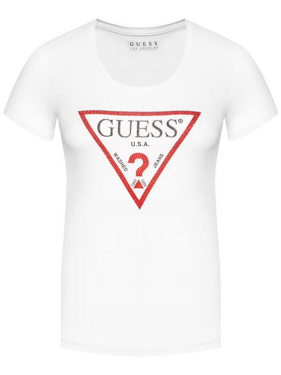 Guess Guess T-Shirt Basic Triangle W83I17 K6YW0 Biały Slim Fit