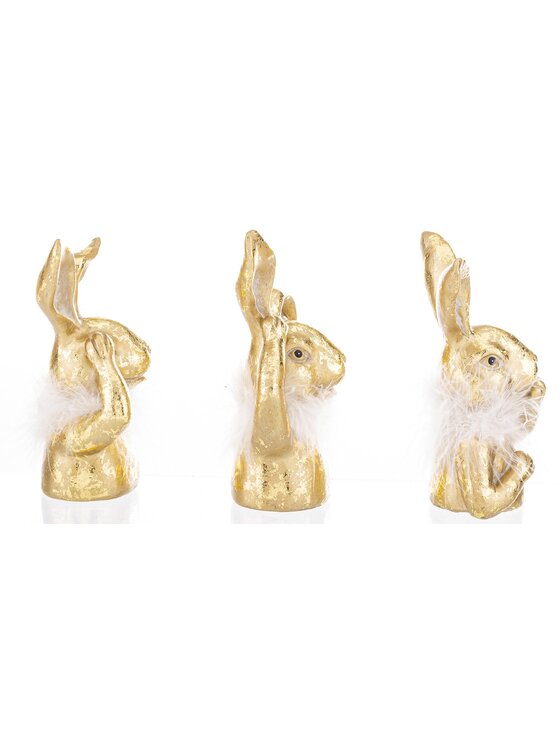 MIAhome MIAhome Figurka Dekoracja 3 złote króliki - nie widzę, nie słyszę, nie mówię 16,5x10x6 cm Złoty