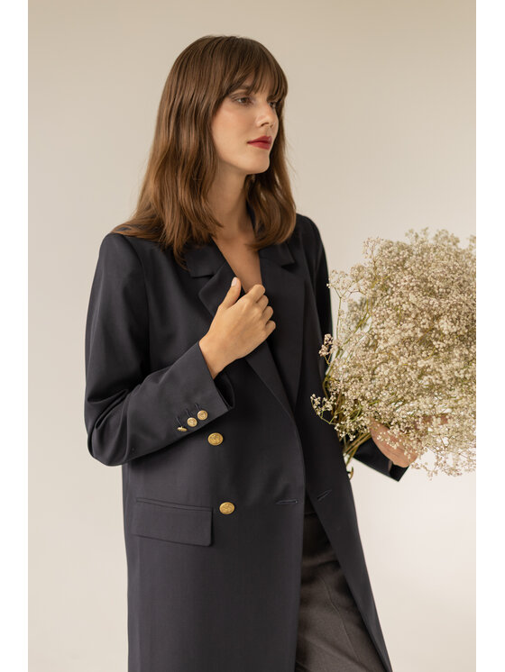 Entelier Entelier Trencz dwurzędowy Granatowy Relaxed Fit