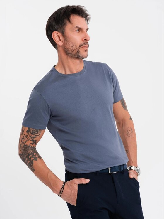 Ombre Ombre T-Shirt OM-TSBS-0236 Niebieski Regular Fit