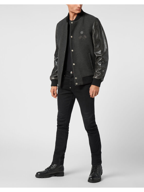 PHILIPP PLEIN PHILIPP PLEIN Kurtka bomber 22655 Szary Regular Fit