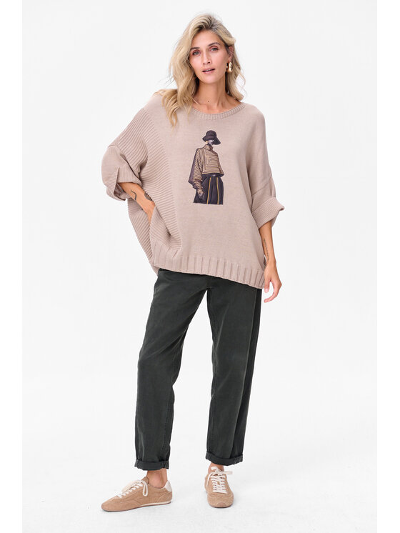 blue shadow blue shadow Sweter Likola Beżowy Regular Fit