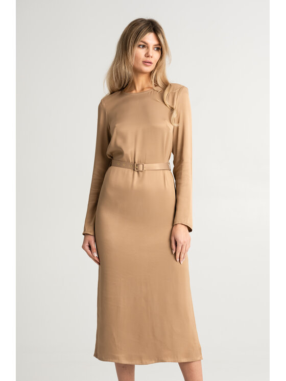 Leimann Leimann Sukienka koktajlowa Valentina Beżowy Classic Fit