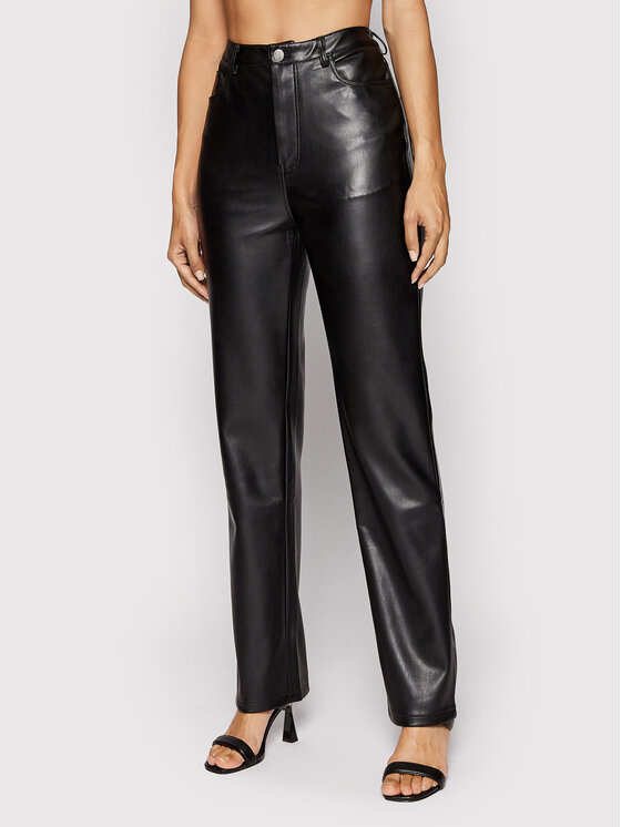 NA-KD Pantaloni din imitație de piele 1018-008287-0002-581 Negru Regular Fit