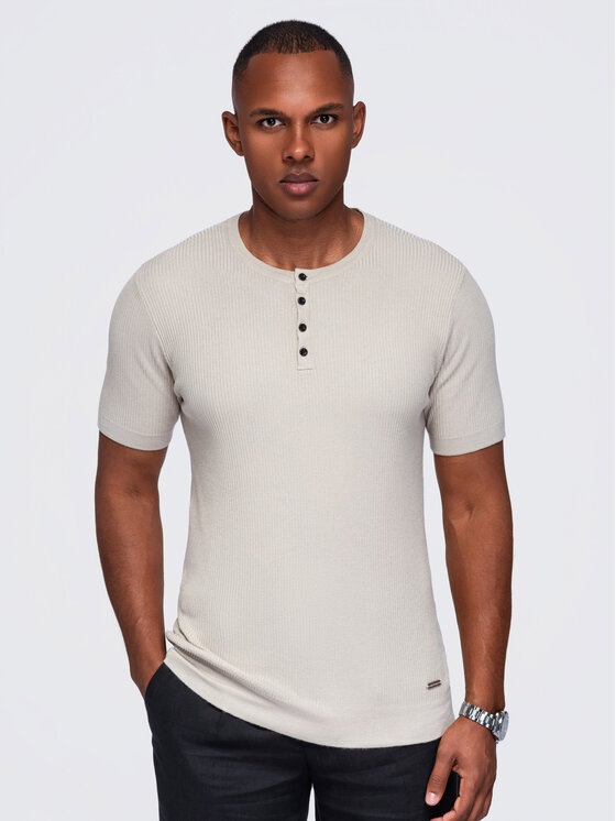 Ombre Ombre T-Shirt OM-TSCT-0304 Světle šedá Slim Fit