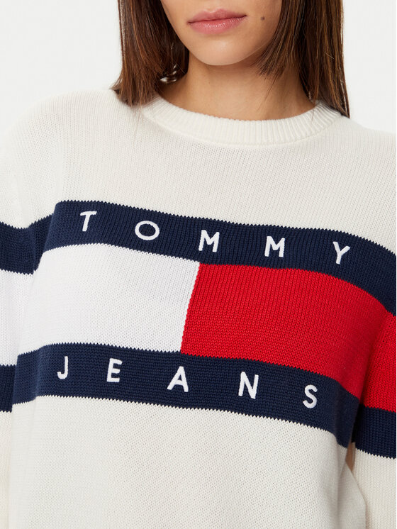 Tommy Jeans Tommy Jeans Sweter Center Flag DW0DW19335 Écru Regular Fit