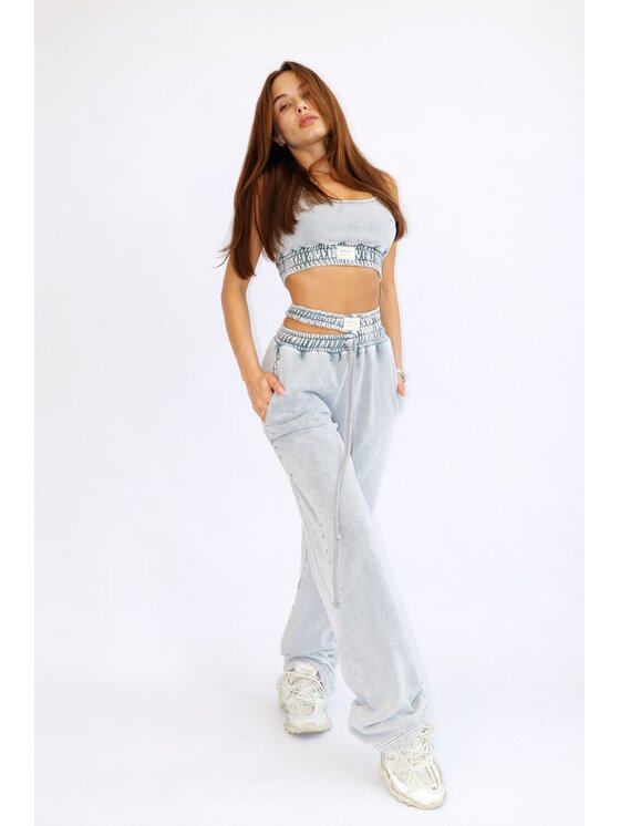 MissDenim MissDenim Spodnie dresowe Double Belt Sweatpants Szary Oversize