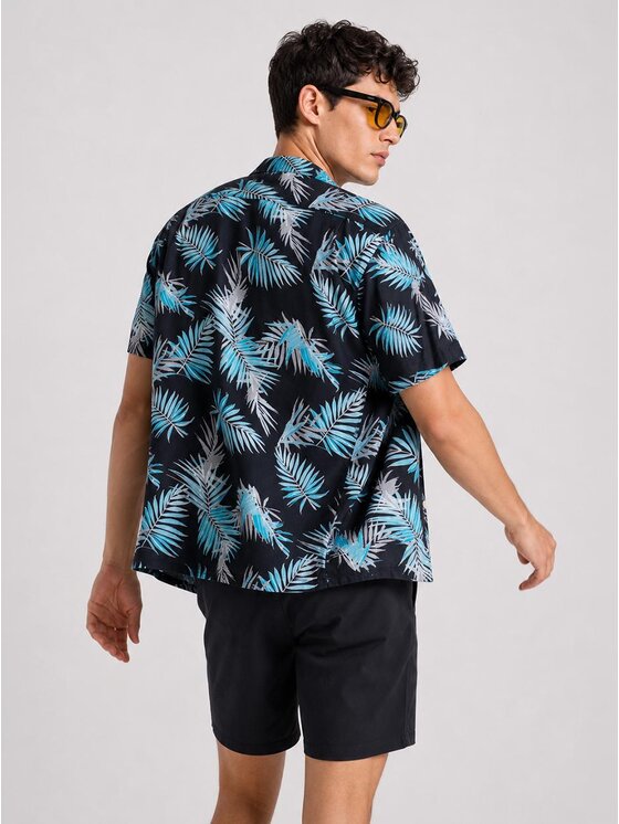 MyStars MyStars Koszula Hawaii Na lato wakacje urlop 132129 Czarny Relaxed Fit