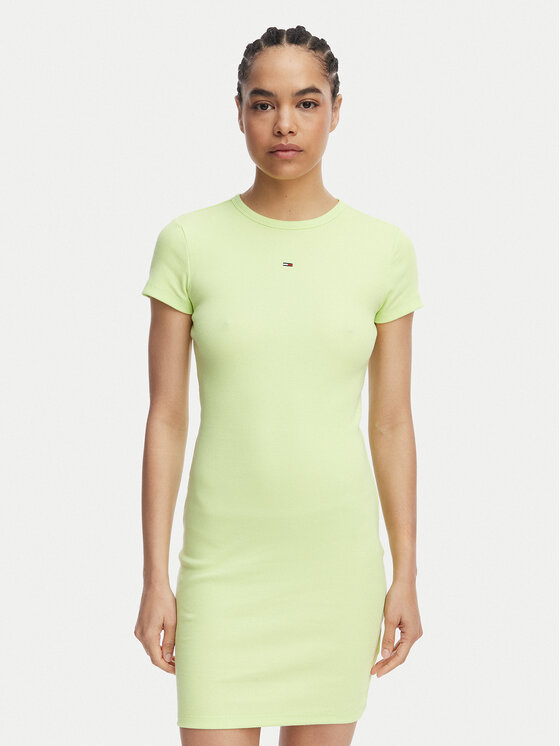 Tommy Jeans Tommy Jeans Sommerkleid Flag DW0DW22613 Hellgrün Slim Fit