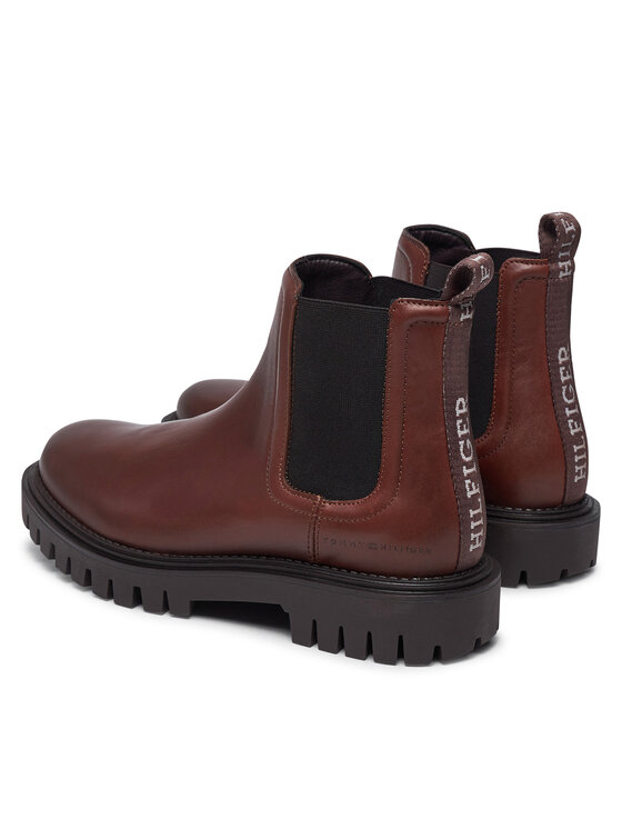 Tommy Hilfiger Tommy Hilfiger Kotníková obuv s elastickým prvkem Casual Hilfiger Chunky Lth Chels FM0FM05197 Hnědá