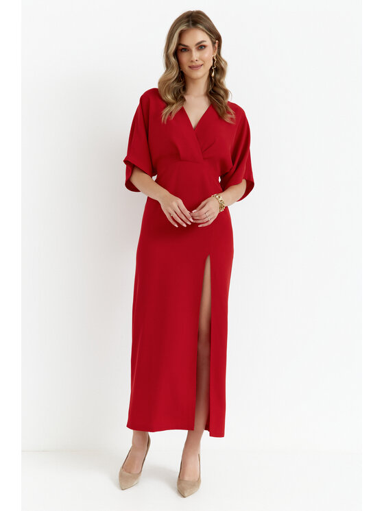 Makover Makover Sukienka codzienna K163 Czerwony Modern Fit