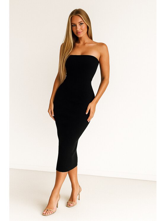 Nudyess Nudyess Sukienka dzianinowa Melrose Mimi z prążka Czarny Fitted Fit