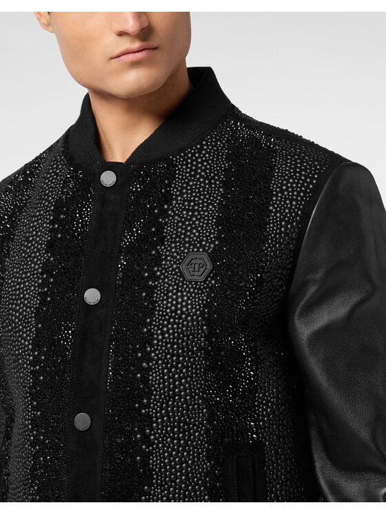 PHILIPP PLEIN PHILIPP PLEIN Kurtka skórzana 24369 Czarny Regular Fit
