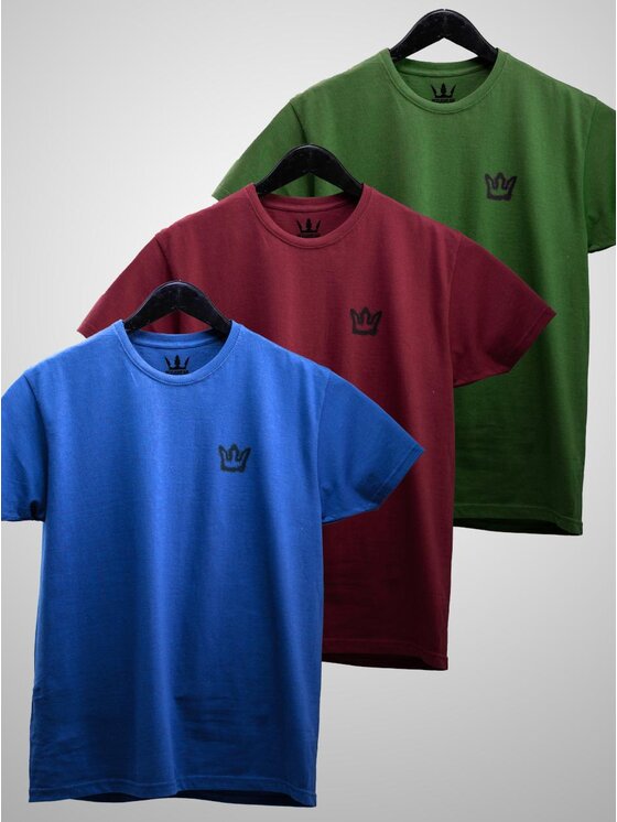Jigga Wear Jigga Wear Komplet t-shirtów Zestaw 3 T-Shirtów Męskich Niebieska / Bordowa / Zielona Jigga Wear Color Spray L Niebieski Reglan Fit