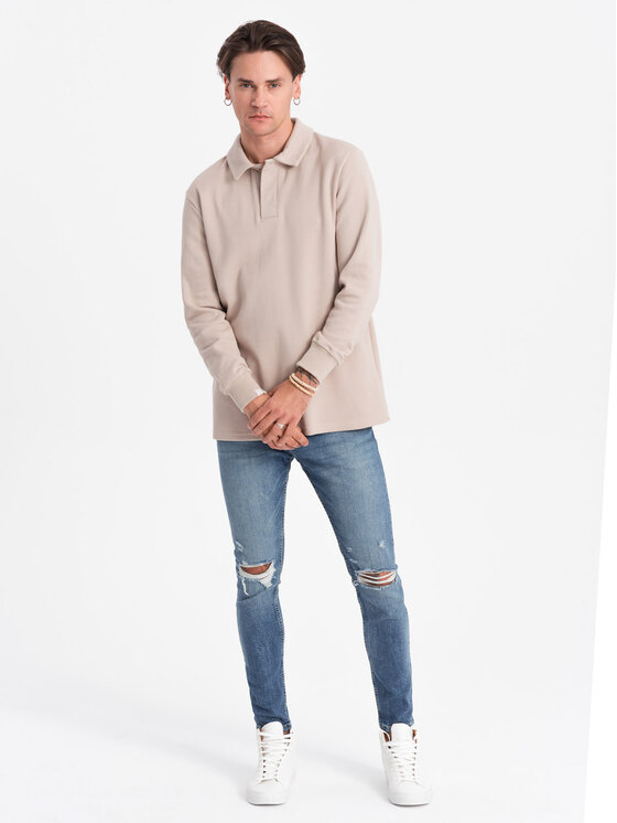 Ombre Ombre Mikina OM-SSNZ-0149 Béžová Regular Fit