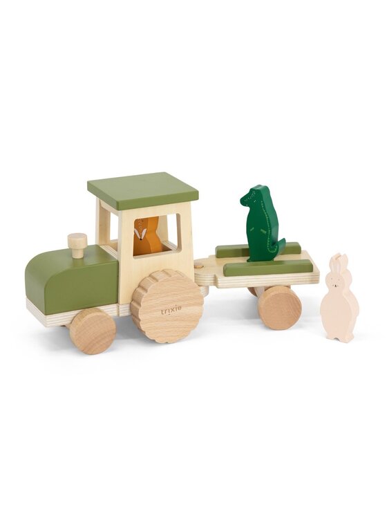 Trixie Baby Trixie Baby Zabawka Drewniany traktor z przyczepą Kolorowy
