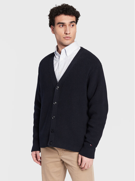 Tommy Hilfiger Кардиган Rib Structure MW0MW29029 Тъмносин Relaxed Fit