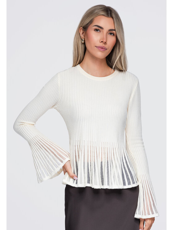 Ombre Ombre Bluzka OW-TS-E0090 Beżowy Slim Fit