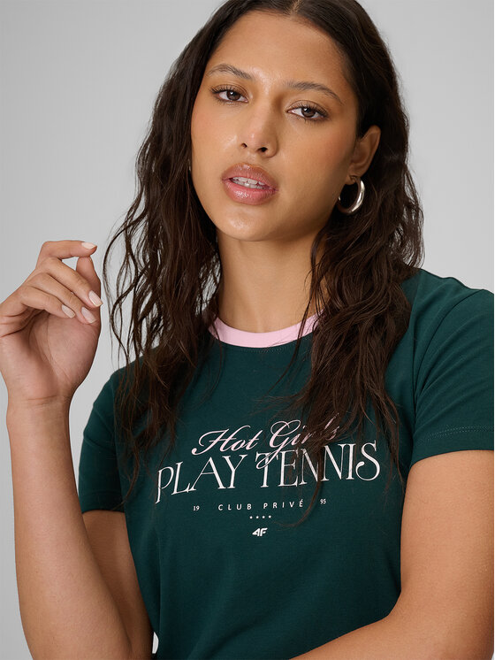4F 4F T-Shirt COURT SOCIETY Zielony ciemny Regular Fit