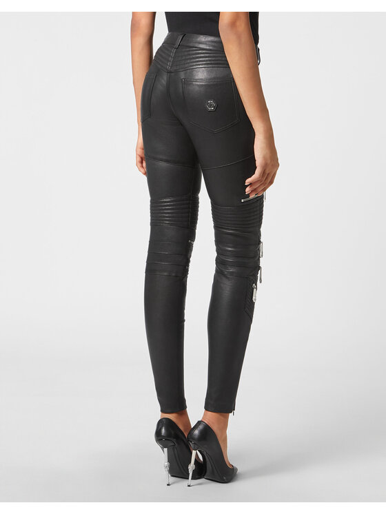 PHILIPP PLEIN PHILIPP PLEIN Spodnie skórzane 2893 Czarny Long Fit